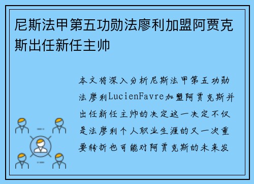 尼斯法甲第五功勋法廖利加盟阿贾克斯出任新任主帅 尼斯法甲第五功勋法廖利加盟阿贾克斯出任新任主帅